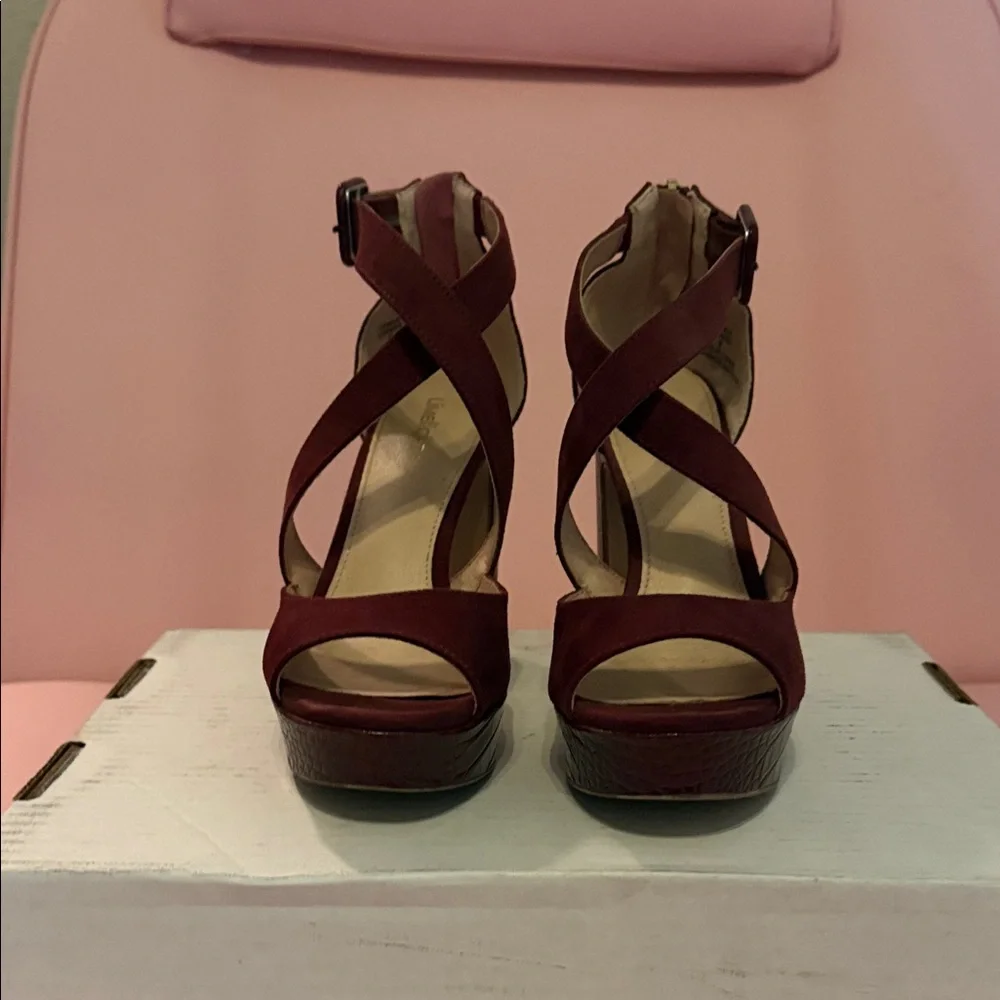 Limelight Elegant Burgundy Strappy Heels - Picture 1 of 10